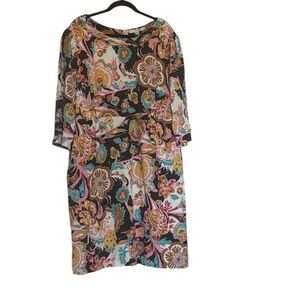 Boden 100% Viscose beautiful multicolor floral 3/4 sleeve dress, size 18L